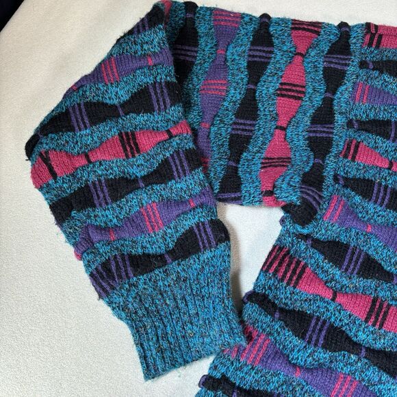 Vintage 90s Cattivo Sweater Coogi Style 3D Knit Size Medium Geometric - Picture 9 of 14